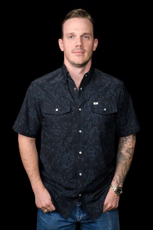 FERRELL MEN'S CARSON SHORT SLEEVE PEARL SNAP SHIRT - BLACK