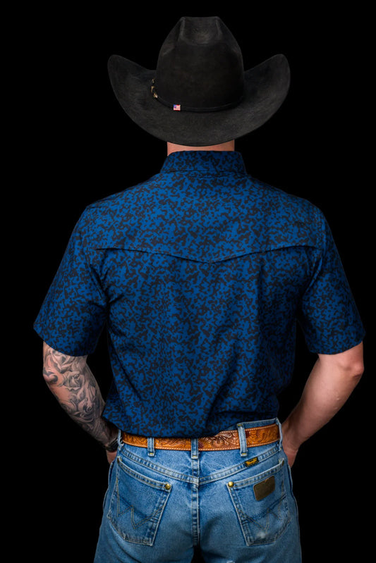 FERRELL MEN'S THE GRANT SHORT SLEEVE PEARL SNAP SHIRT IN BLUE