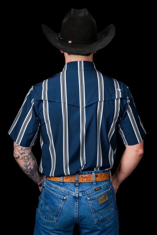 FERRELL MEN'S THE HATFIELD SHORT SLEEVE PEARL SNAP SHIRT IN BLUE