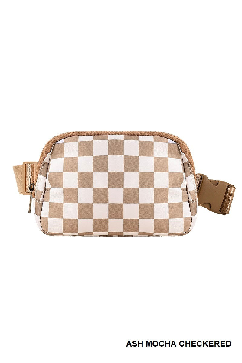 EVERYWHERE CROSS BODY FANNY PACK BELT BAG - ASH MOCHA CHECKERED