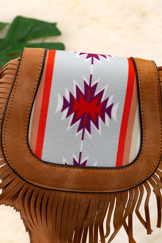 YOUTH GIRLS AZTEC CROSSBODY PURSE WITH FRINGE