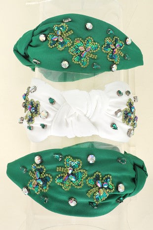 SAINT PATRICKS SHAMROCK GEMSTONE KNOTTED HEADBAND - GREEN