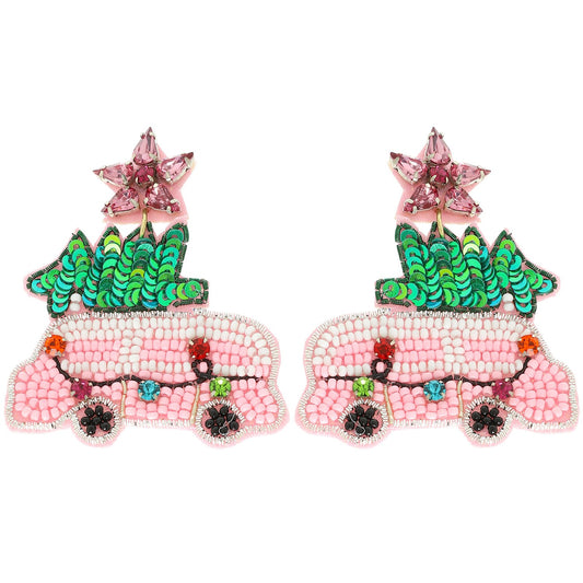 CHRISTMAS TREE TRUCK JEWELED POST EARRINGS