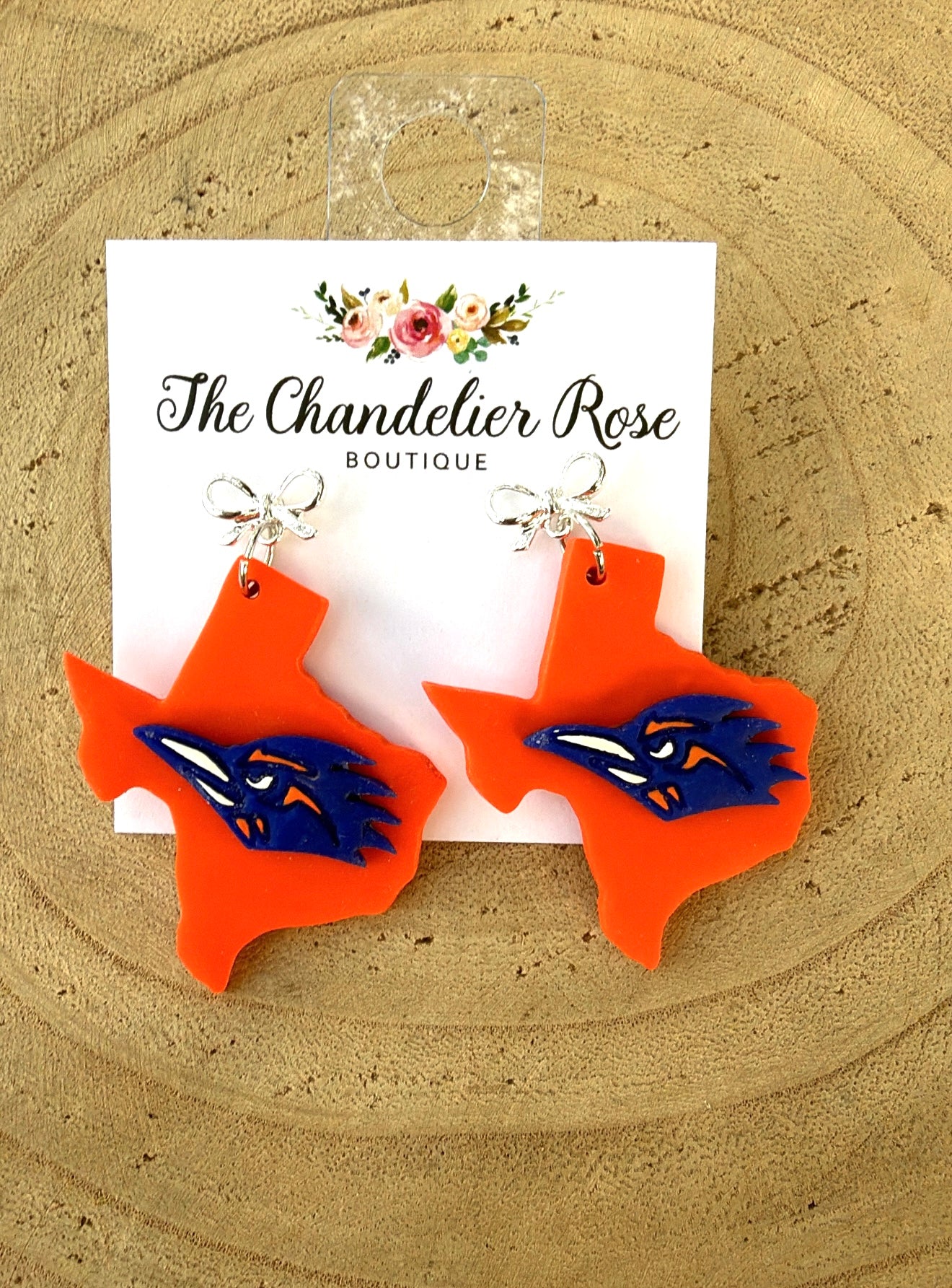 UTSA Orange Texas Earrings with Silver Bow
