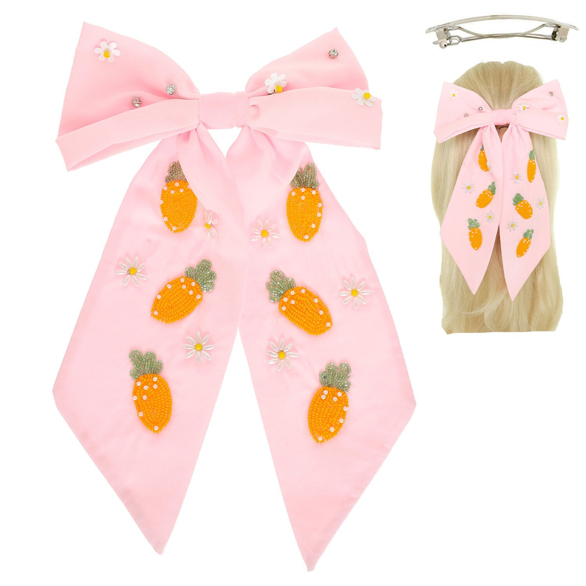 EASTER THEME BOW BARRETTE HAIR CLIP - PINK