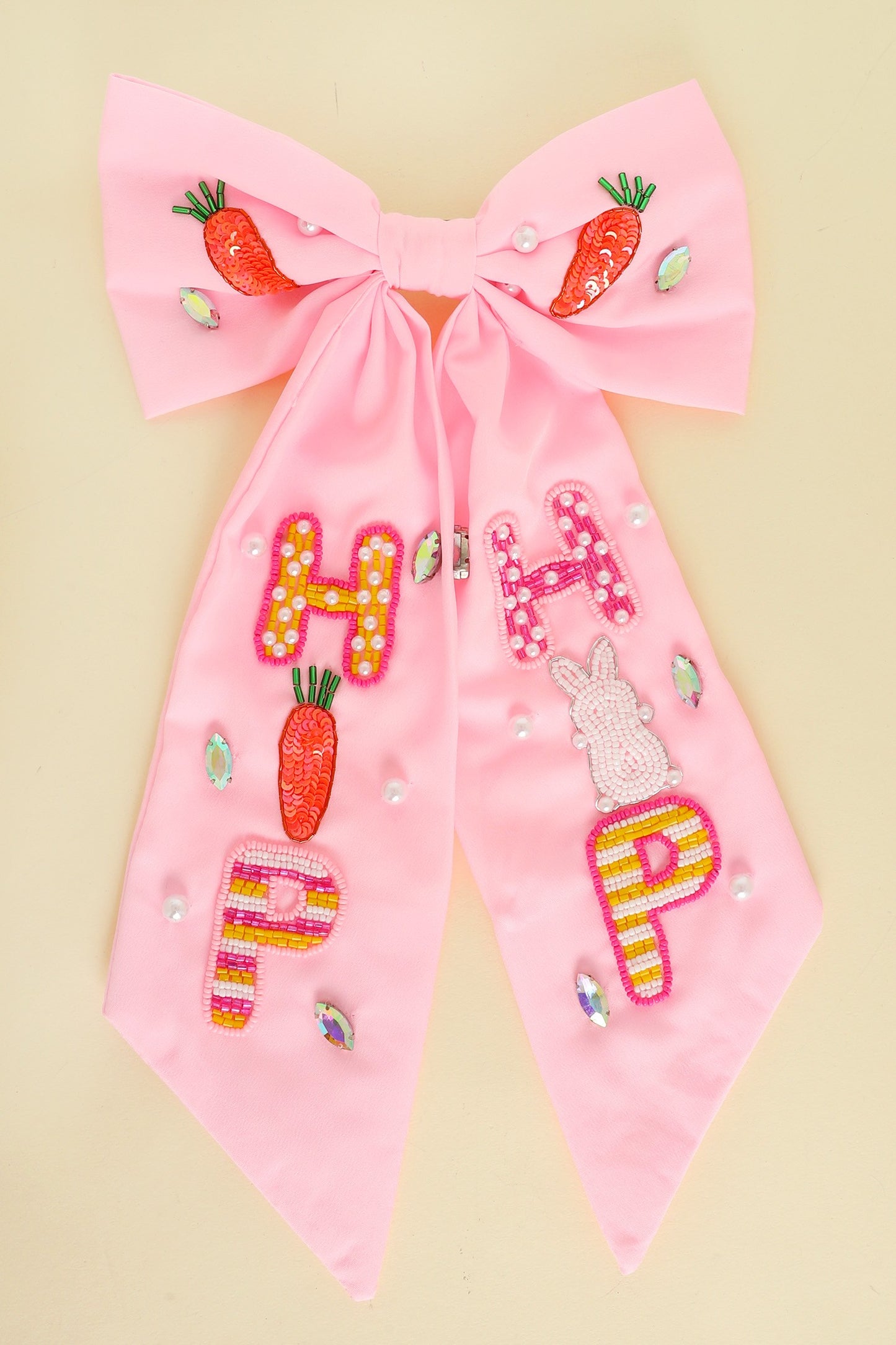 EASTER THEMED JEWELED BOW BARRETTE HAIR CLIP - PINK