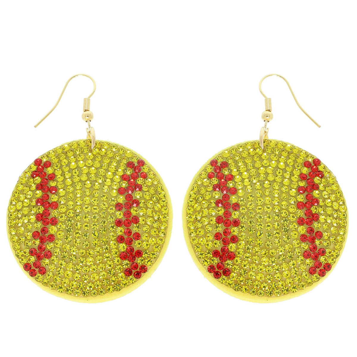 GAMEDAY RHINESTONE PAVE FRENCH HOOK DANGLE EARRINGS - SOFTBALL