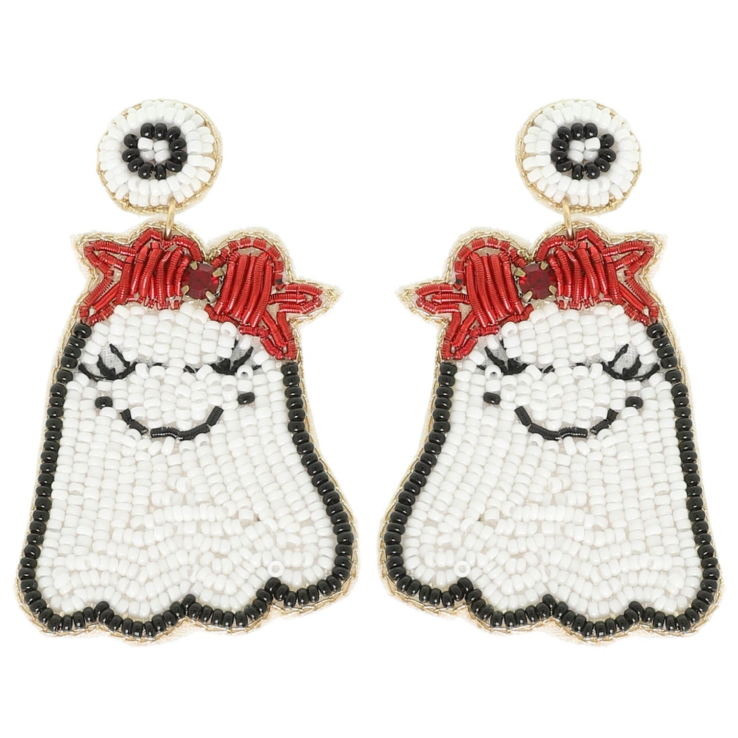 Halloween Ghost Seed Beaded Post Earrings
