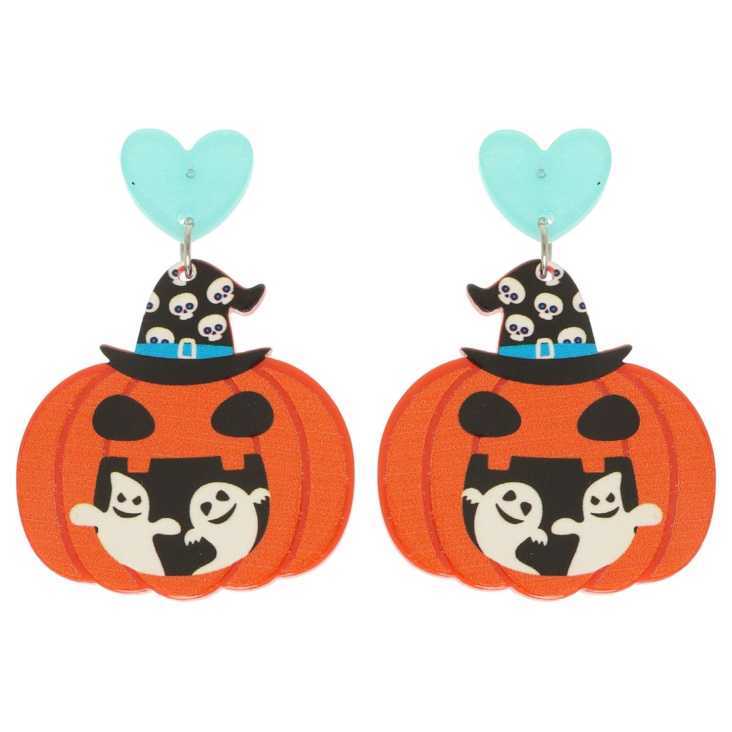 Halloween Ghost And Pumpkin Post Dangle Earrings