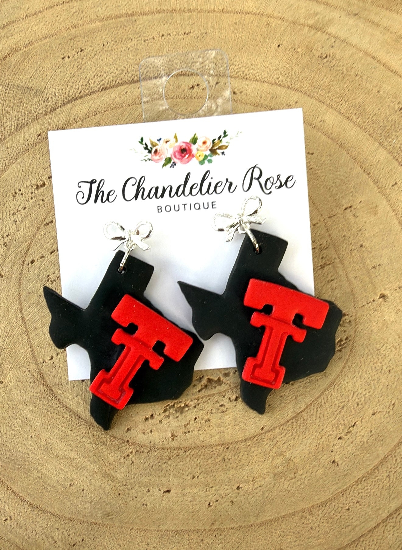 Texas Tech Earrings with Silver Bow