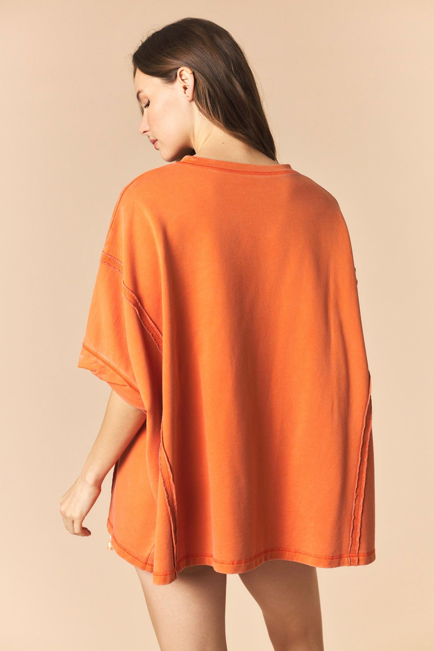 DYE AND WASHED GAMEDAY TWILL PATCH FRENCH TERRY TOP - ORANGE