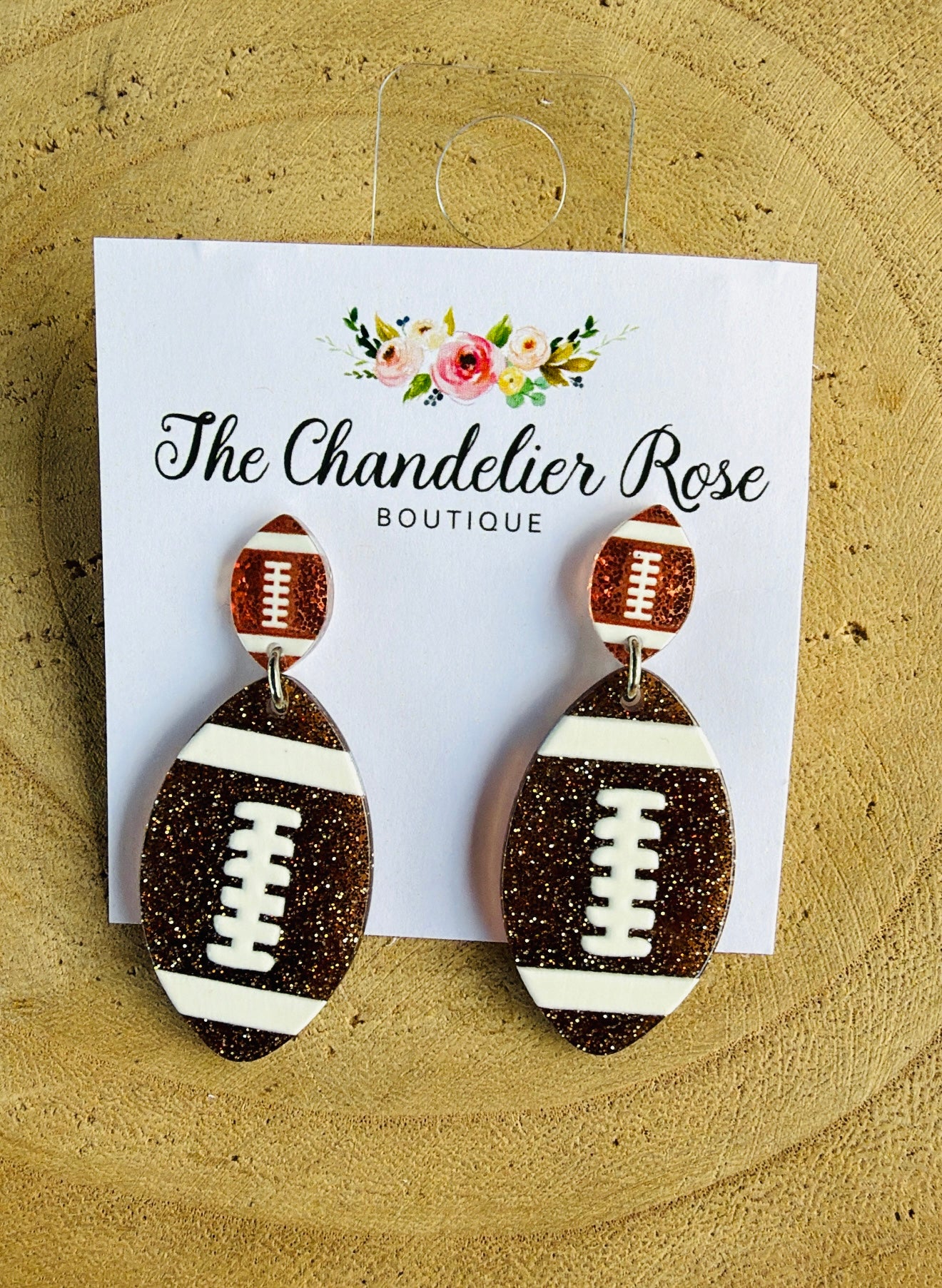 BROWN DOUBLE FOOTBALL EARRINGS