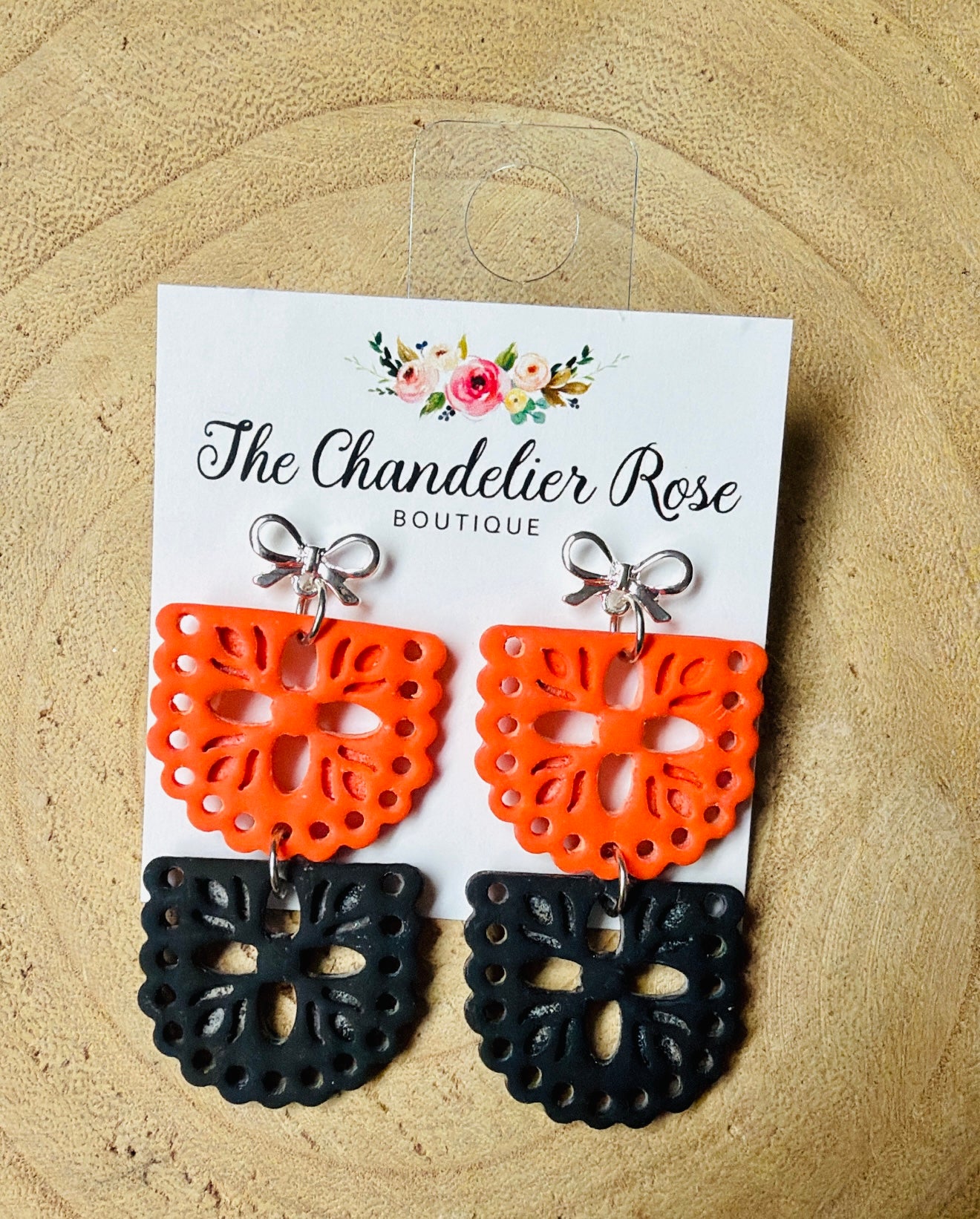 Orange & Black 2 Tier Papel Picado Earrings