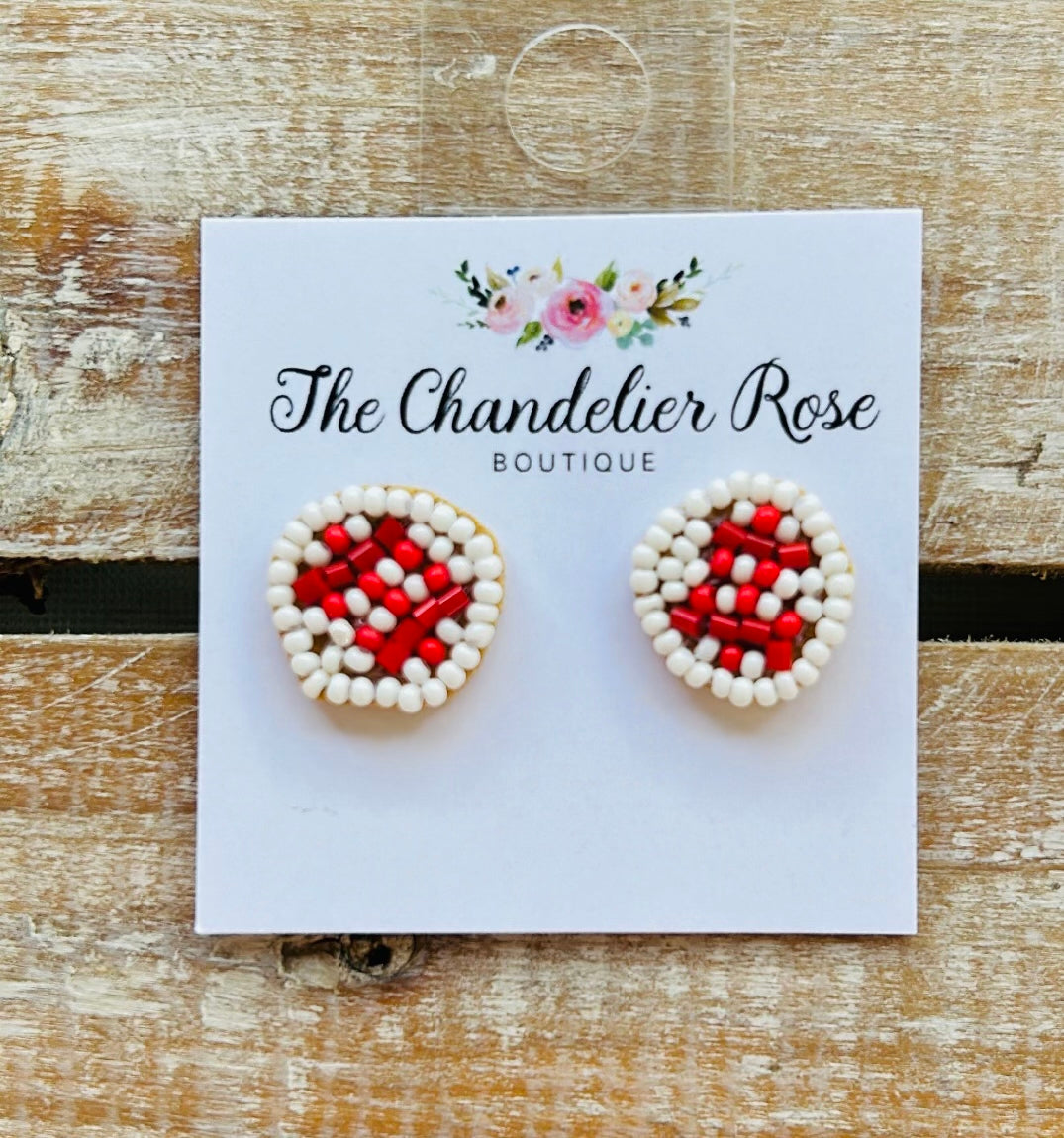 BEADED BASEBALL STUD EARRINGS