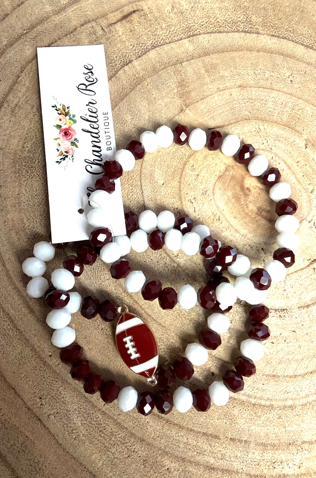 3 Layer Maroon and White Football Bracelets