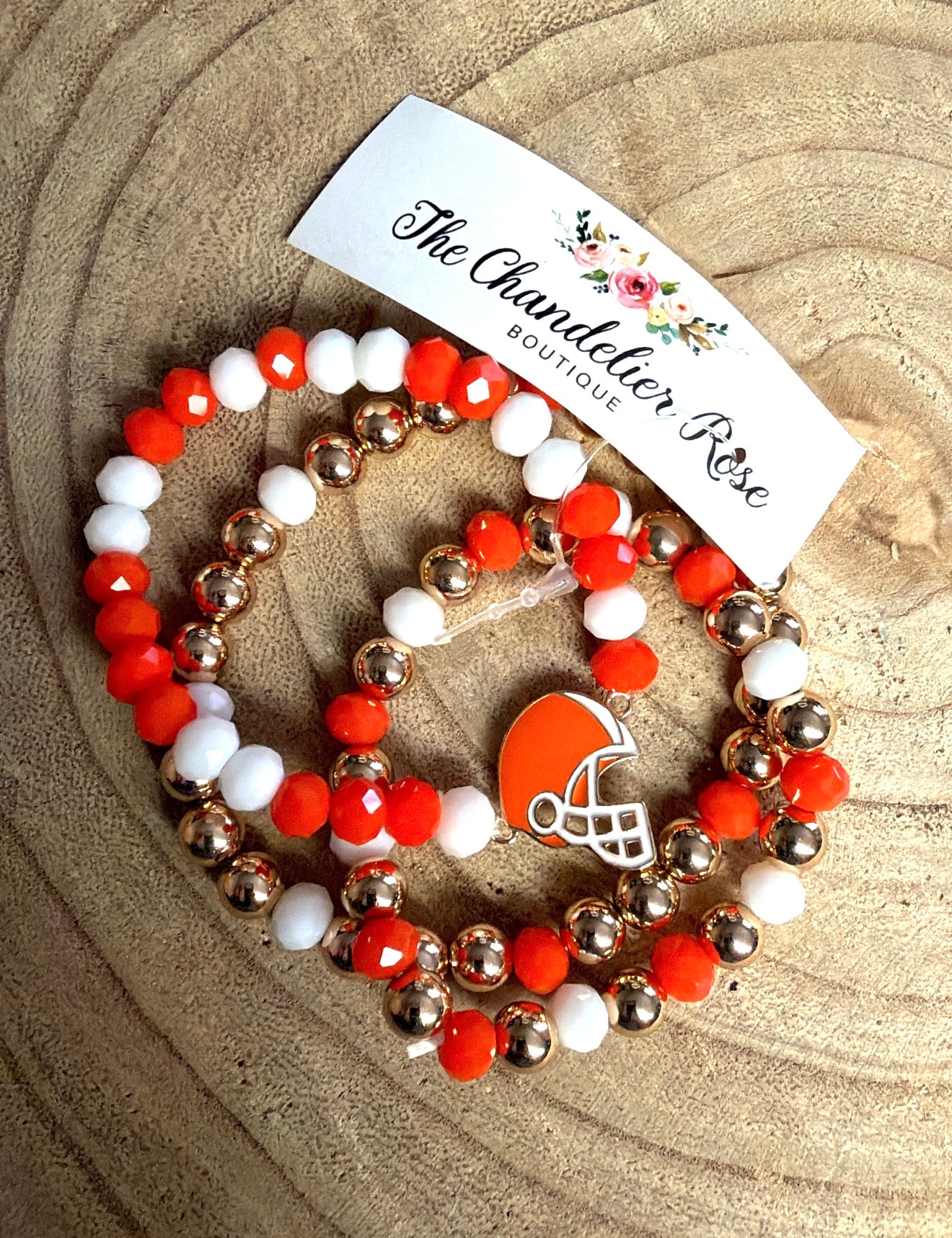 3 Layer Orange and White with Gold Helmet Bracelets