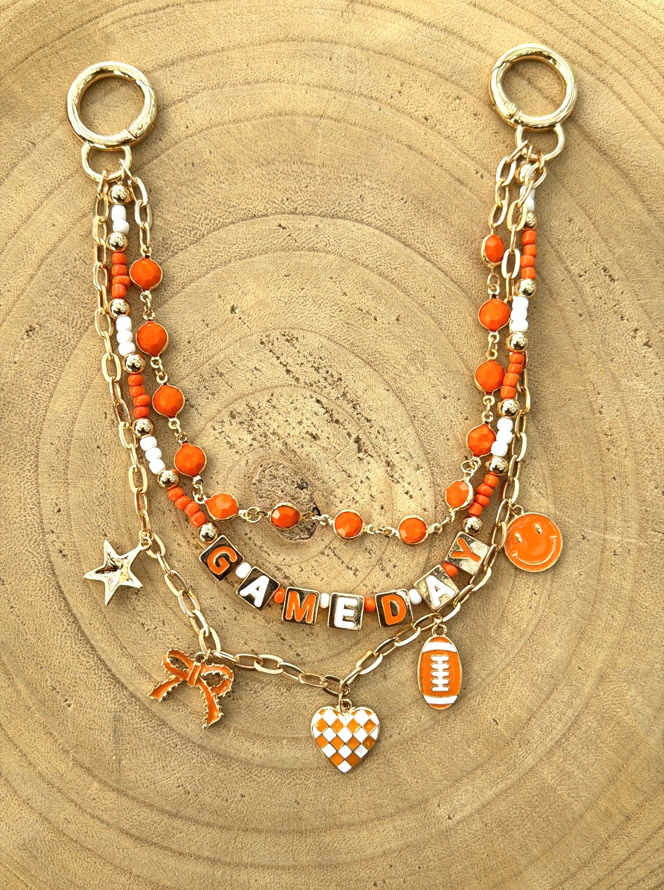 Triple Strand Game Day Bag Charm - Orange