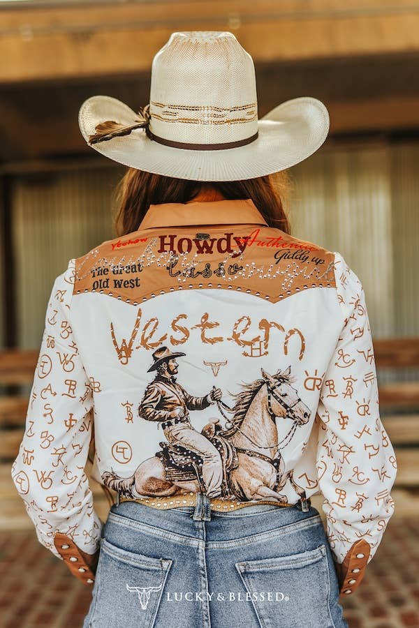 BROWN BRANDED PRINTED BUTTON UP SHIRT WITH EMBROIDERY