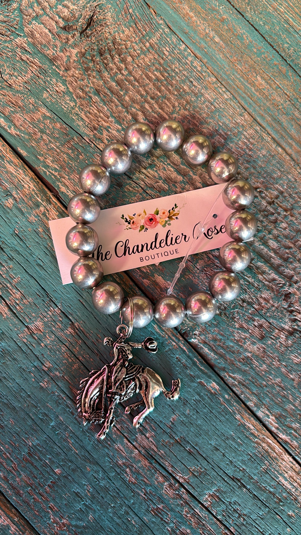 Vintage Style Bronc Rider Pearl Bead Bracelet