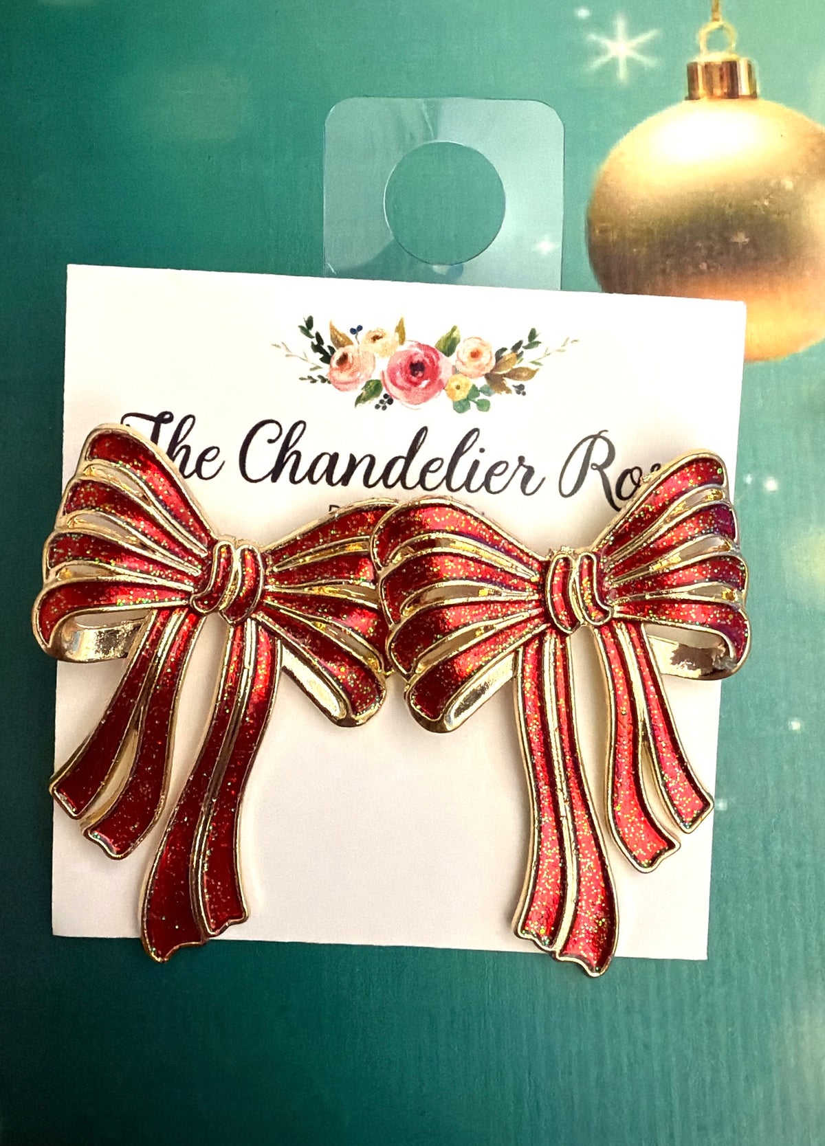 Red & Gold Striped Bow Earrings
