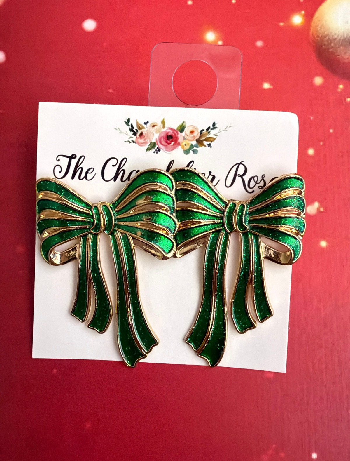 Green & Gold Striped Bow Earrings