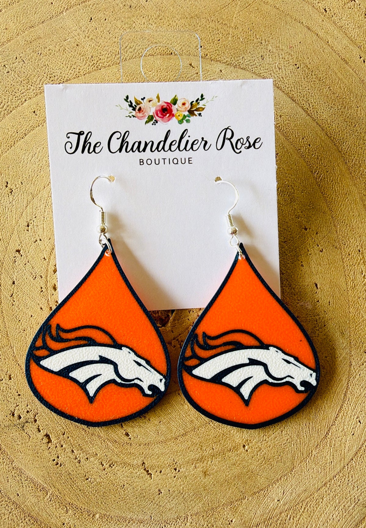 Bronco Tear Drop Orange Earrings