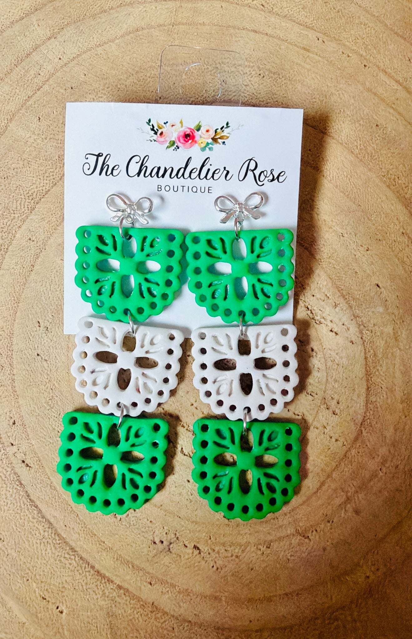Kelly Green & White Papel Picado Earrings
