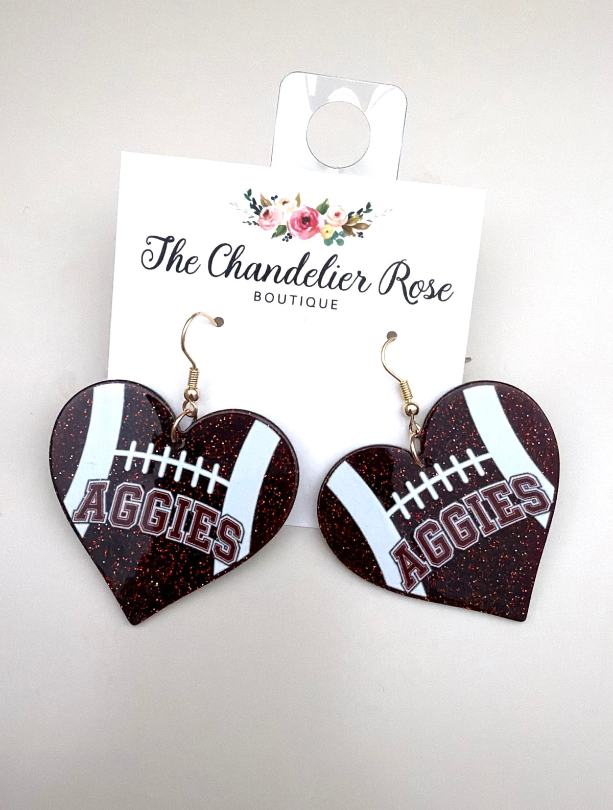 Football Heart Aggies Earrings