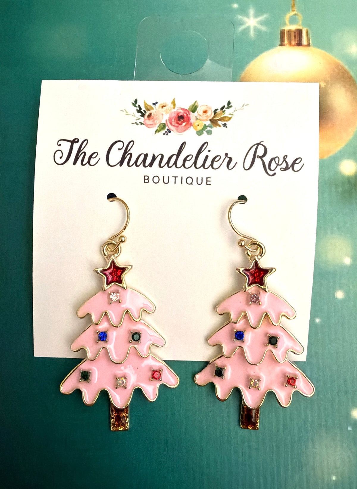 Bling Pink Tree Earrings