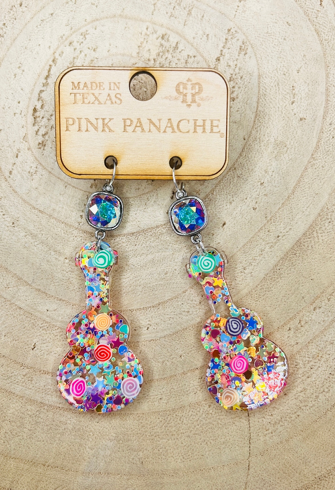 PINK PANACHE AB STONE GUITAR EARRINGS - R253