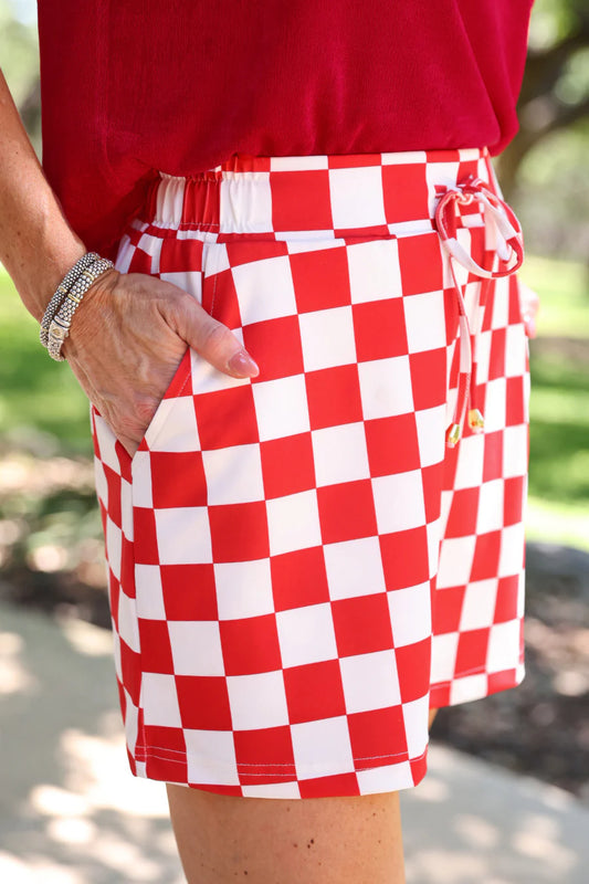 LET'S GO CHECKERED SKORT - RED