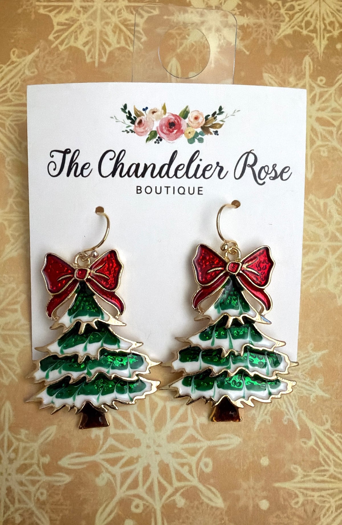 Red Bow Christmas Tree Earrings