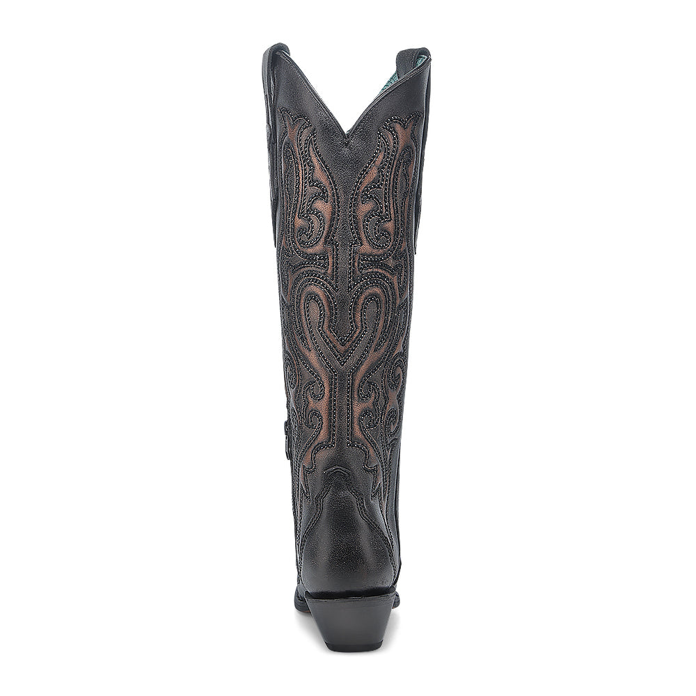 WOMEN'S BLACK BRONZE EMBROIDERY & CRYSTALS TALL WESTERN BOOT - A4738