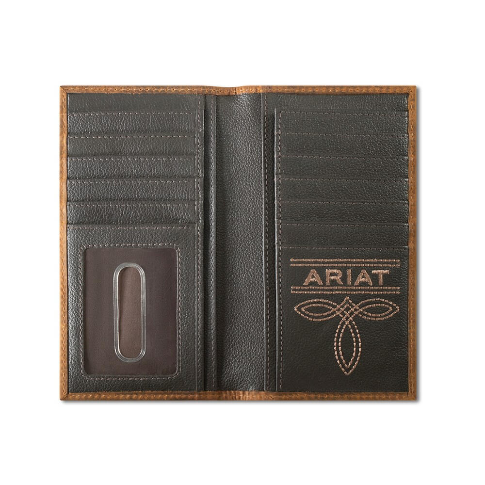 ARIAT MENS RODEO STYLE WALLET BOOT STITCH OVERLAY BROWN