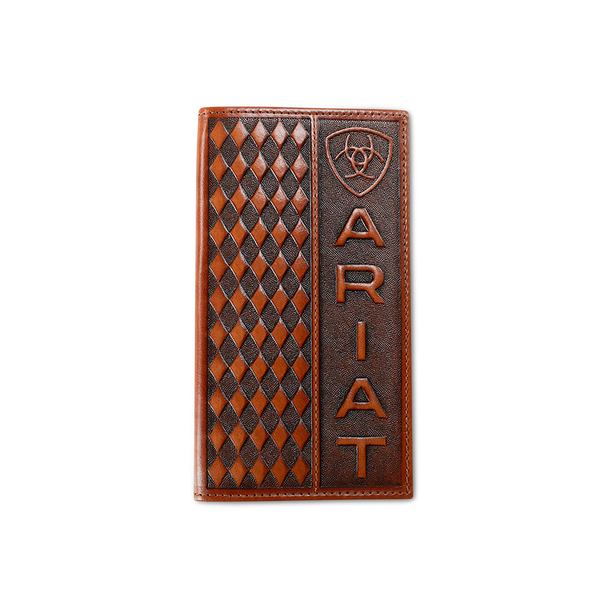 ARIAT MENS RODEO STYLE WALLET DIAMOND EMBOSSED BROWN