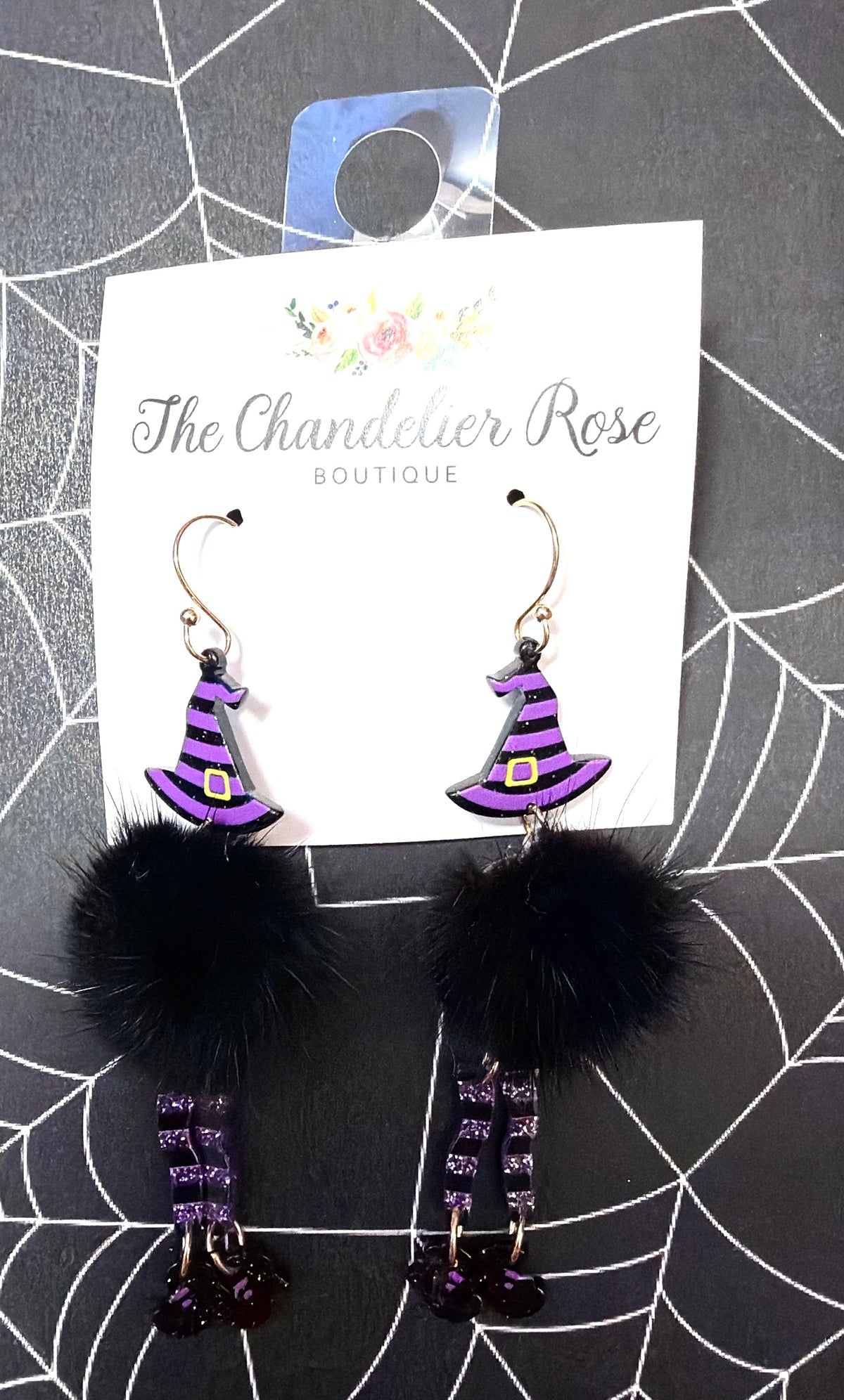 Black Fuzzy Witch Earrings