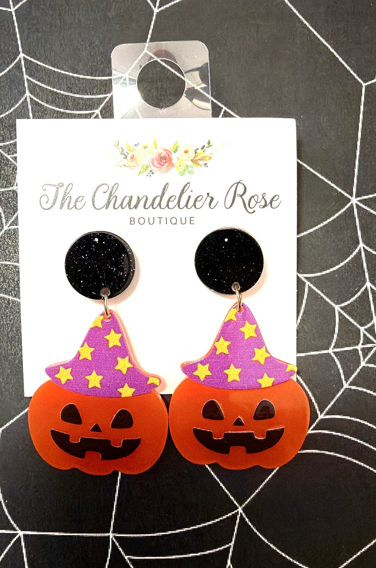 Pumpkin with Star Witch Hat Earrings