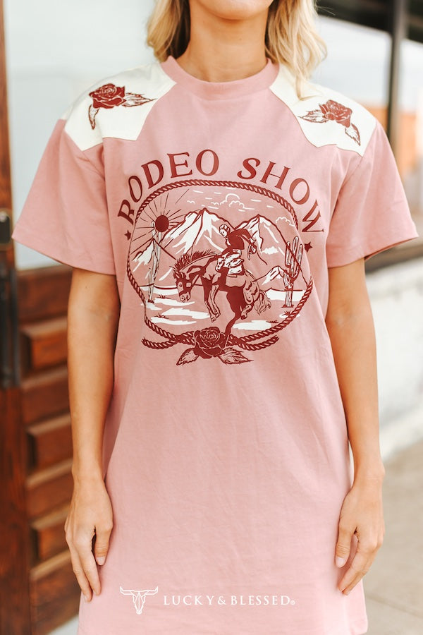 TAUPE EMBROIDERED & PRINTED CREAM WESTERN YOKE SHORT SLEEVE T-SHIRT DRESS