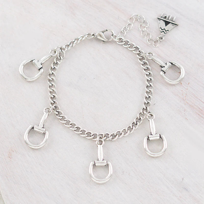 WESTERN SILVER HORSE BIT CHARM BRACELET