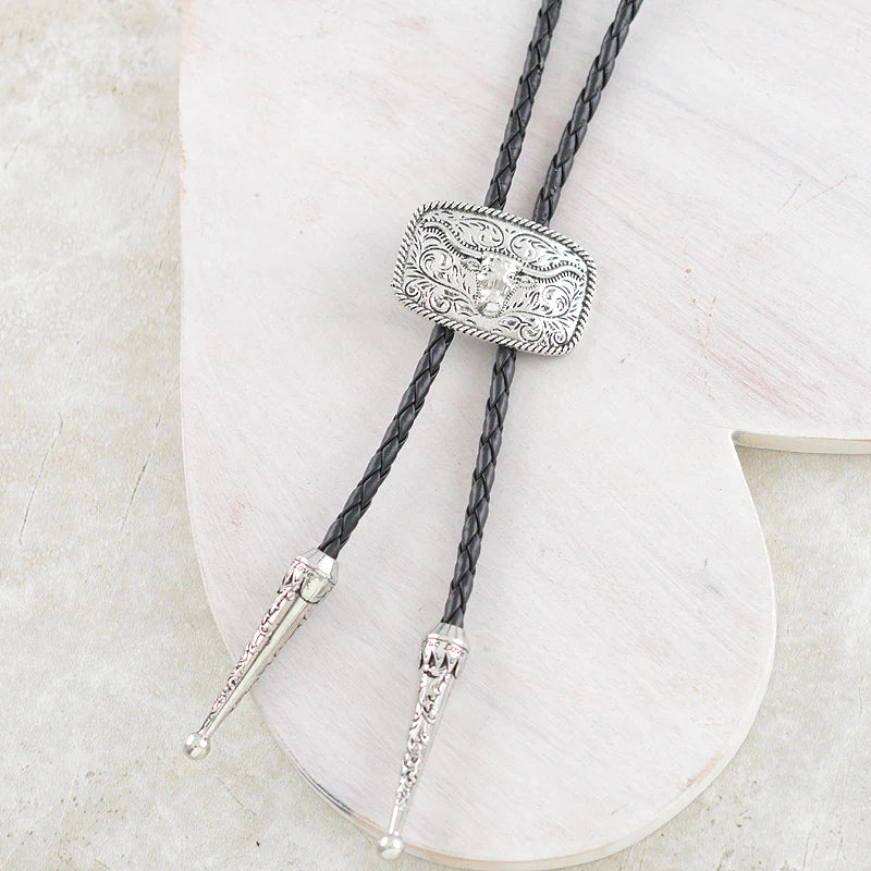 WESTERN STEER BUCKLE CONCHO BOLO NECKLACE