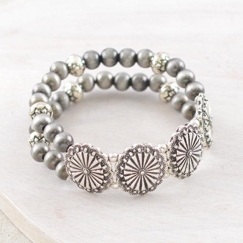 WESTERN CONCHO SILVER NAVAJO PEARL BEAD BRACELET
