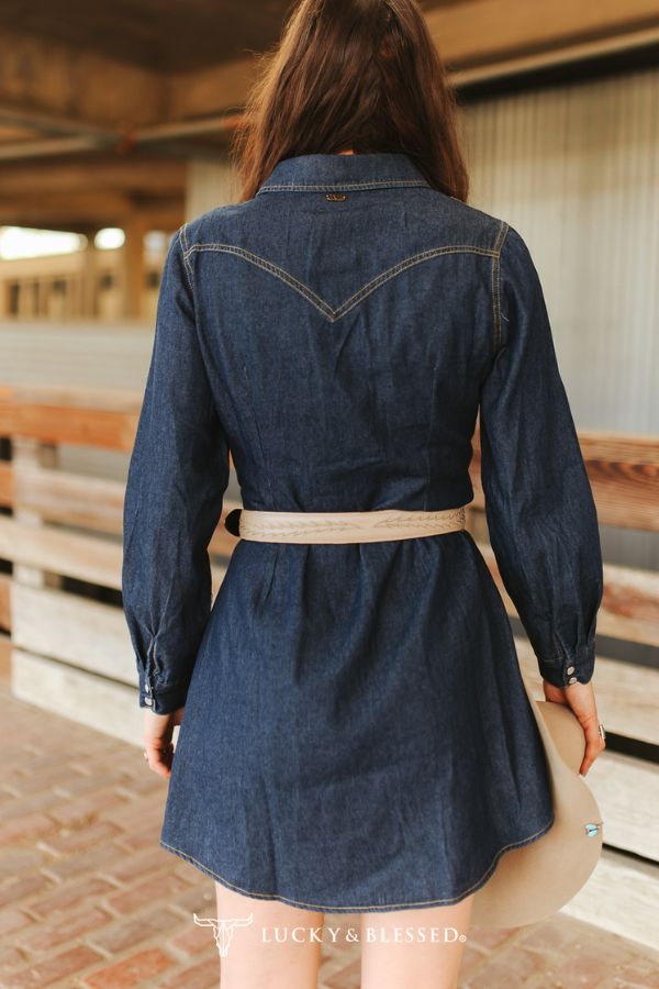 CLASSIC WESTERN BUTTON DOWN LONG SLEEVE DENIM DRESS