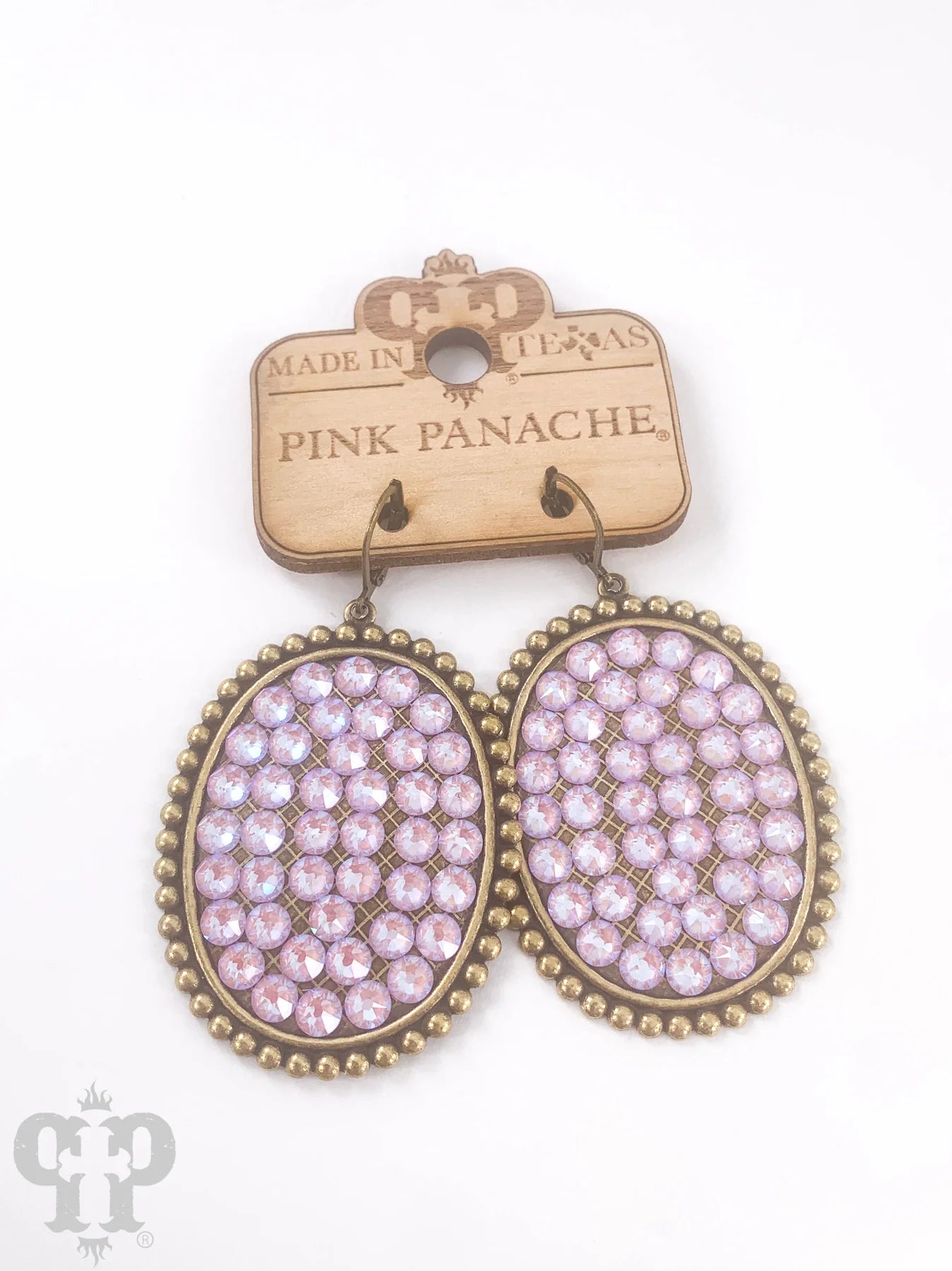 PINK PANACHE BRONZE MEDIUM OVAL LAVENDAR DELITE CRYSTAL EARRINGS - BLVD