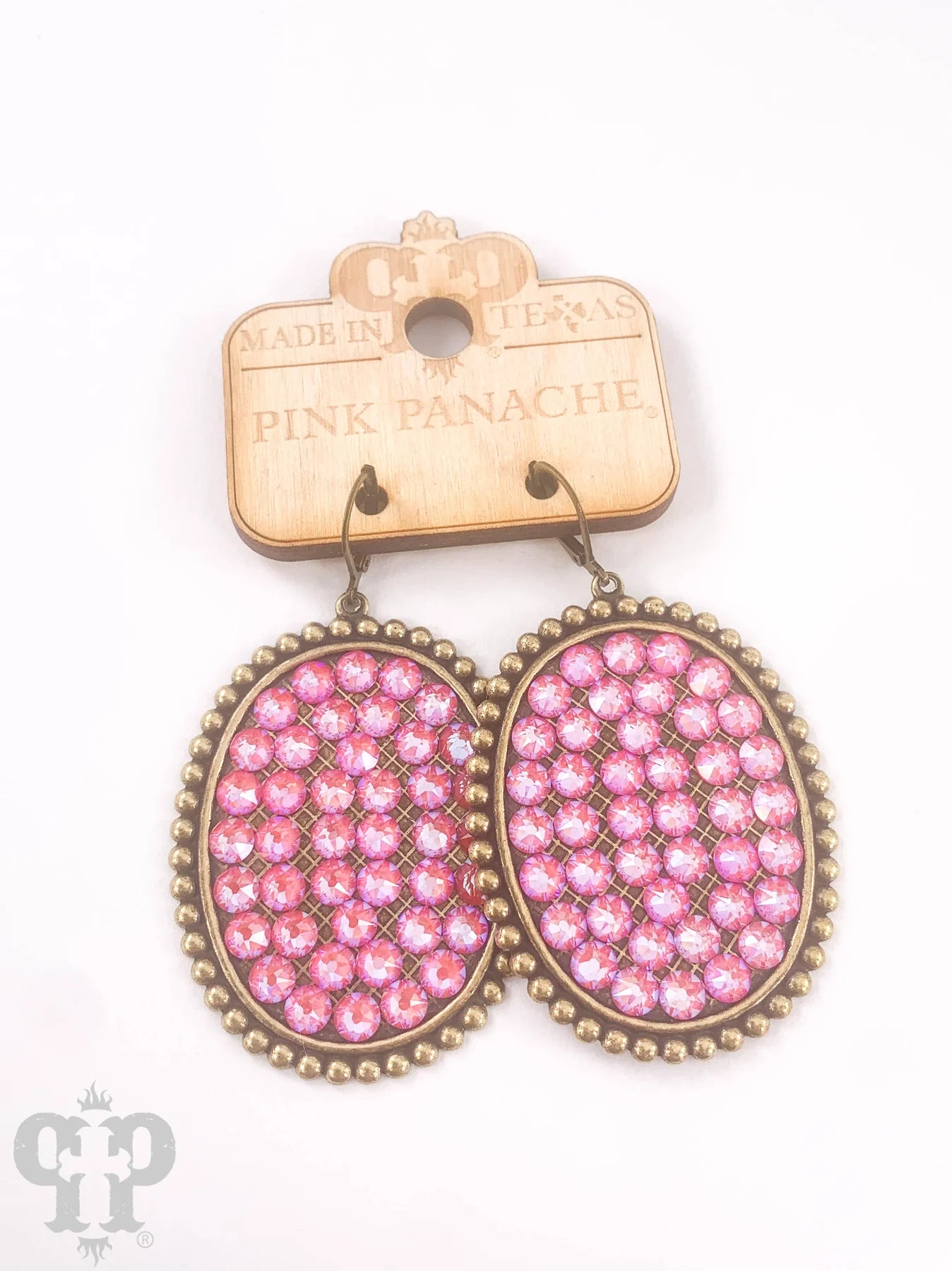 PINK PANACHE BRONZE MEDIUM OVAL PINK LOTUS DELITE CRYSTAL EARRINGS - BPLD