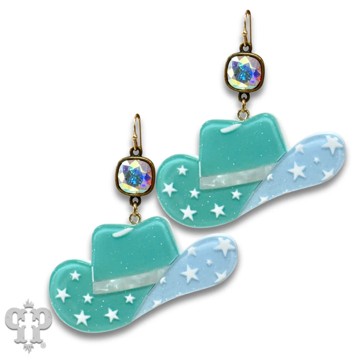 PINK PANACHE BLUE STAR COWBOW HAT WITH CRYSTAL EARRINGS - E441BLU