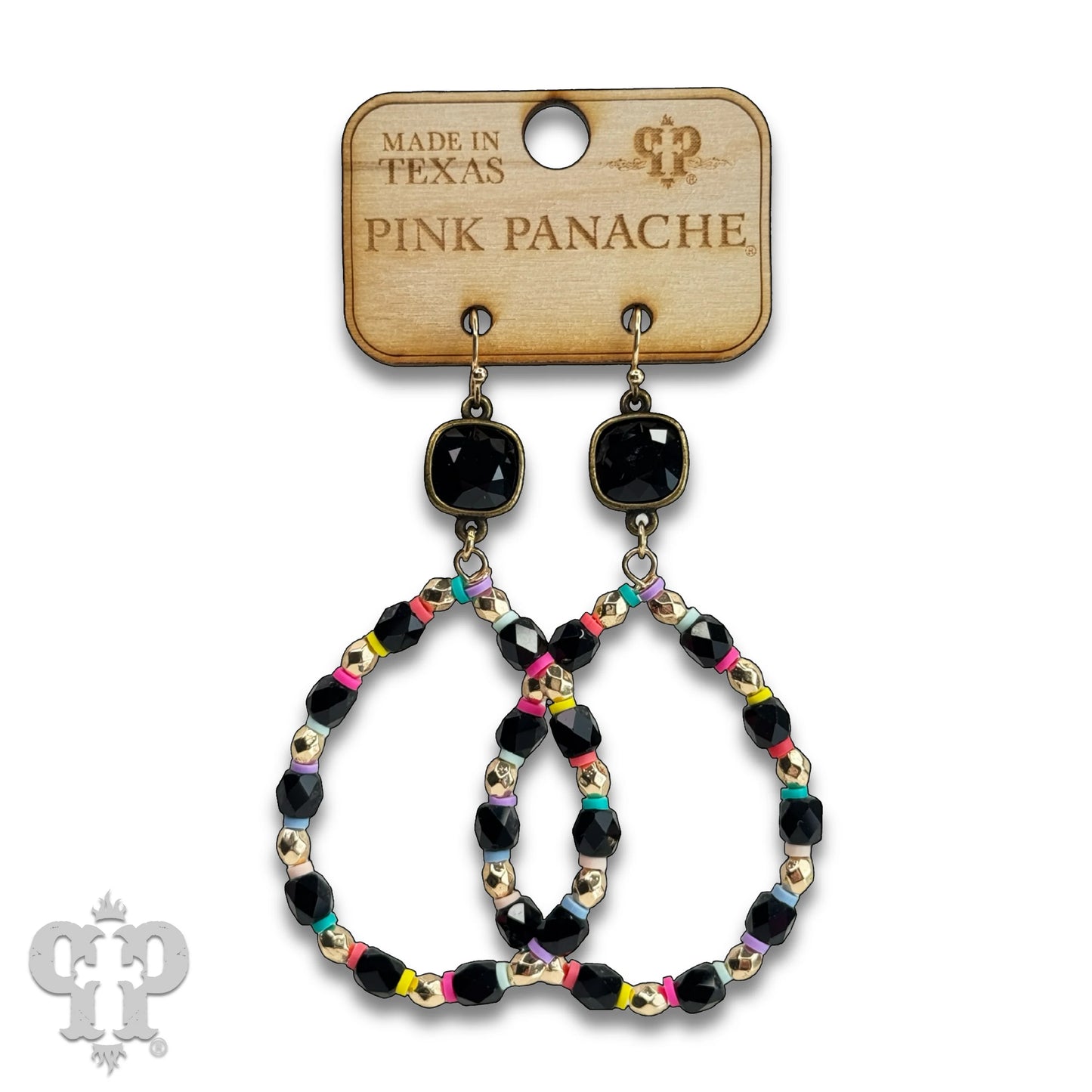 PINK PANACHE MULTI COLOR BARREL BEAD TEAR DROP EARRING - E4551BBL