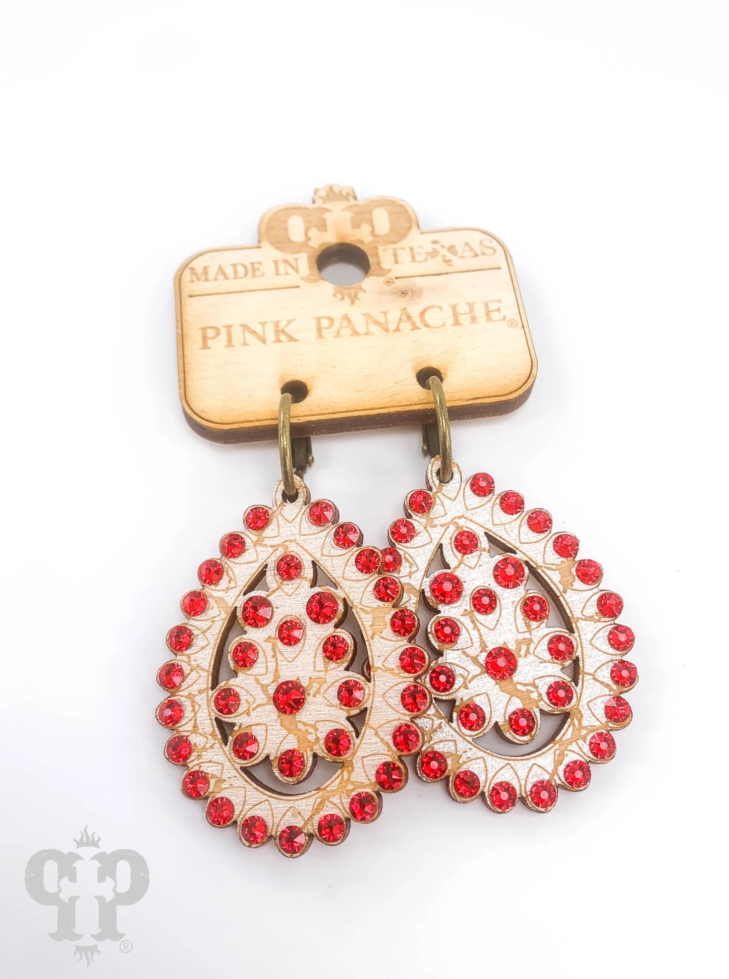 PINK PANACHE RED CRACKLE WOOD SMALL SANTE FE EARRINGS - 459PWR