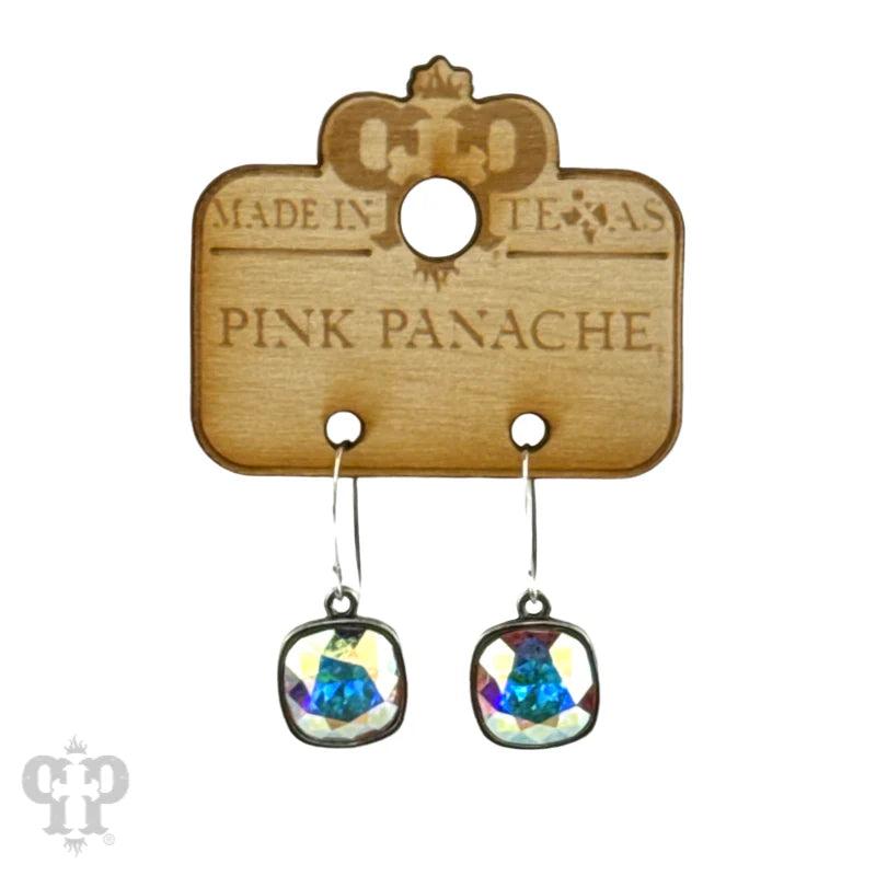 PINK PANACHE 12MM AB STONE SILVER HOOK EARRING - E627SAB