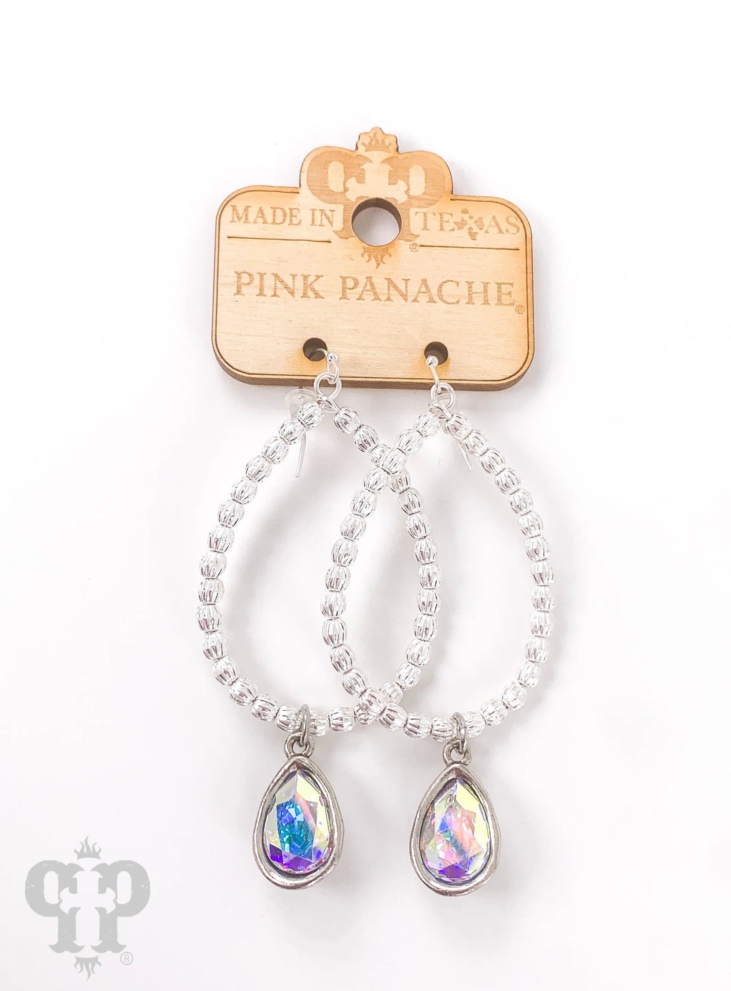 PINK PANACHE FLUTED BEAD SILVER AB STONE TEARDROP EARRINGS - E632SAB