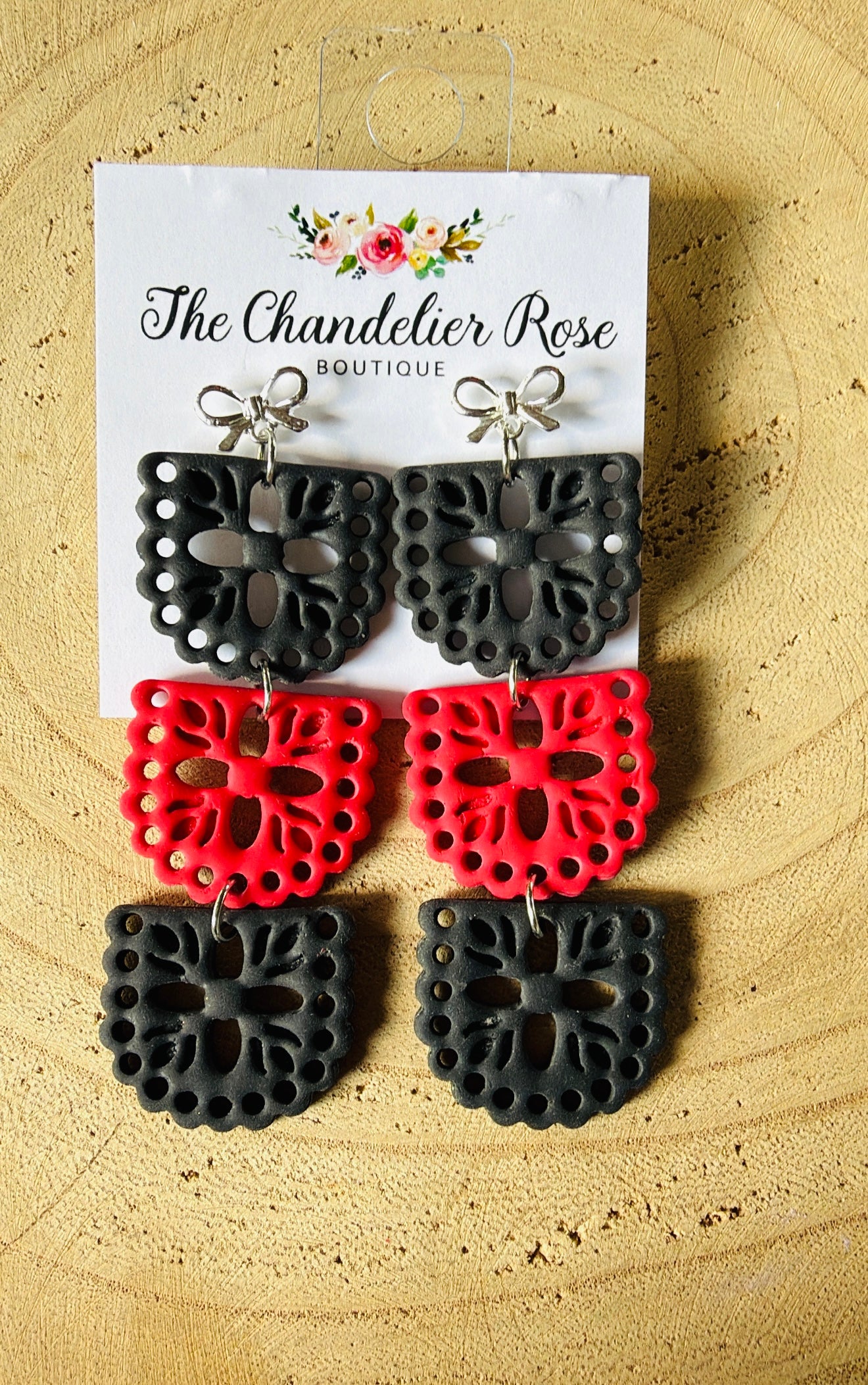Red and Black Papel Picado Earrings